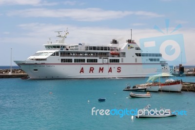 Volcan De Tindaya Berthed At Puerto Del Carmen Lanzarote Stock Photo