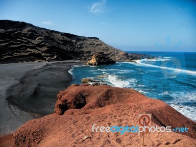 Volcano And Sea In Lanzarote Stock Photo