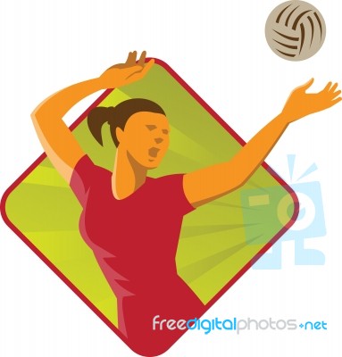 Volleyball Player Spike Ball Retro Stock Image