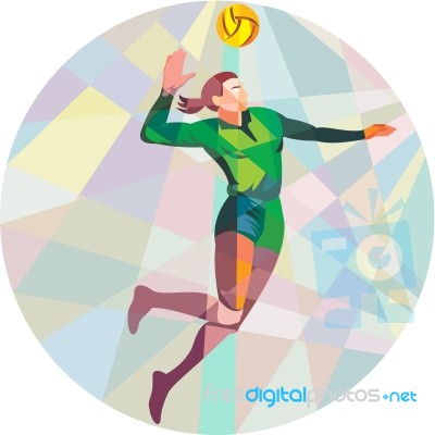 Volleyball Player Spiking Ball Jumping Low Polygon Stock Image