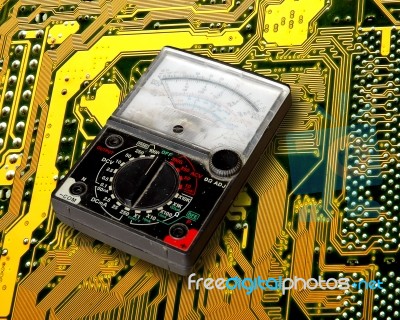 Volt Meter On Circuit Board Stock Photo