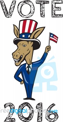 Vote 2016 Democrat Donkey Mascot Flag Cartoon Stock Image