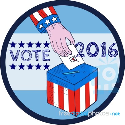 Vote 2016 Hand Ballot Box Circle Etching Stock Image