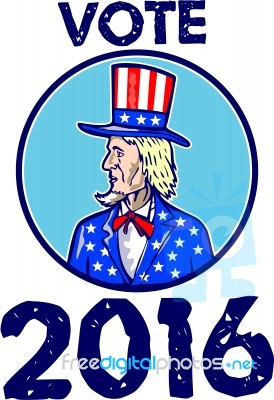 Vote 2016 Uncle Sam Tophat American Flag Circle Retro Stock Image