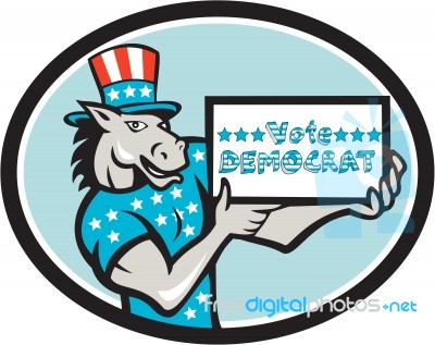 Vote Democrat Donkey Mascot Oval Cartoon Stock Image