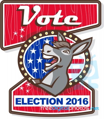 Vote Election 2016 Democrat Donkey Mascot Cartoon Stock Image