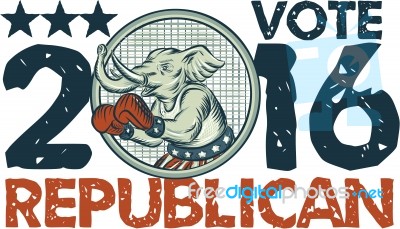 Vote Republican 2016 Elephant Boxer Circle Etching Stock Image