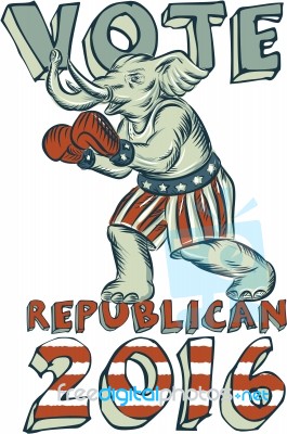 Vote Republican 2016 Elephant Boxer Isolated Etching Stock Image