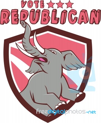 Vote Republican Elephant Mascot Shield Cartoon Stock Image