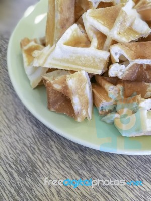 Waffles On Dish For Background Stock Photo