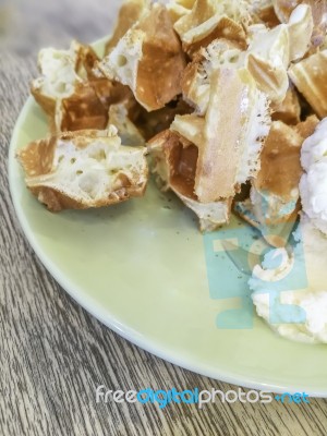 Waffles On Dish For Background Stock Photo