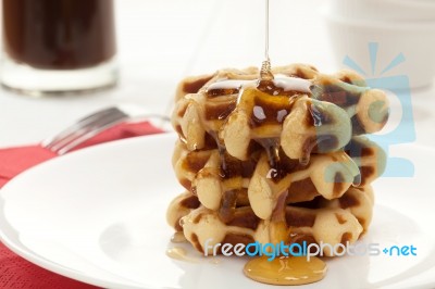 Waffles With Honey Stock Photo