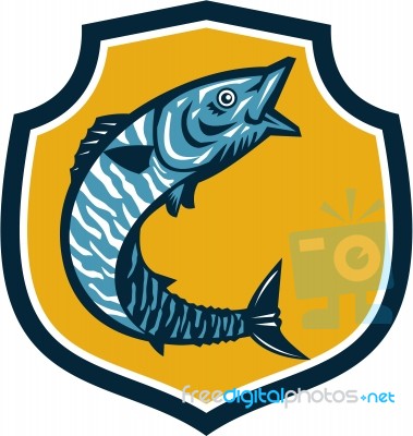 Wahoo Fish Jumping Shield Retro Stock Image