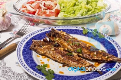 Wahoo Grilled Fish Meal Stock Photo