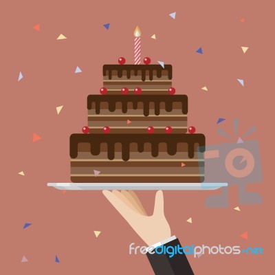 Waiter Serving A Chocolate Cake Stock Image