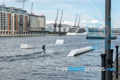 Wakeboarding At North Greenwich Stock Photo