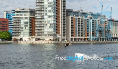 Wakeboarding At North Greenwich Stock Photo