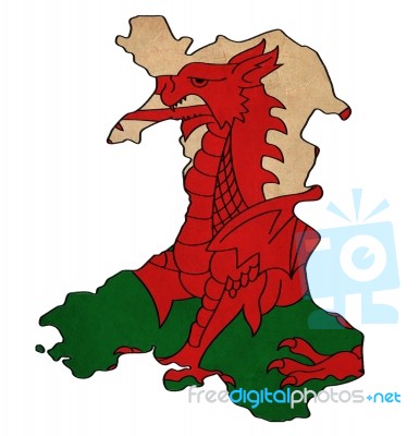 Wales Map On  Flag Drawing ,grunge And Retro Flag Series Stock Image