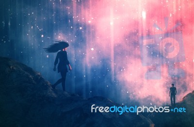 Walk Of Love,couple Walking To Each Other,3d Illustration Conceptual Stock Image