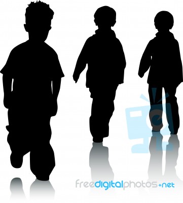 Walking Silhouette Children Stock Image