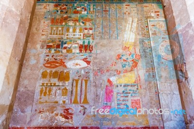 Wall Paintings In Temple Of Hatshepsut In Egypt Stock Photo