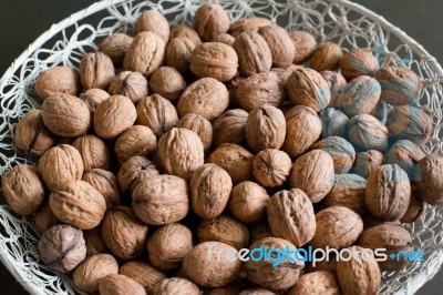 Walnuts In A Basket Stock Photo