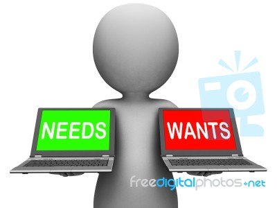 Wants Needs Laptops Shows Materialism Want Need Stock Image