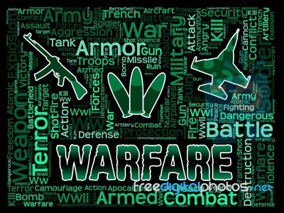 Warfare Words Indicates Military Action And Hostilities Stock Image