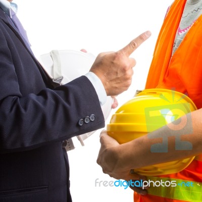 Warn And Command To Worker Stock Photo