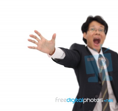 Warning For Stop From Business Man Focus On Hand Stock Photo