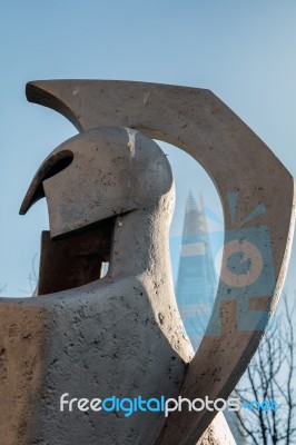 Warrior Statue With The Shard In The Background Stock Photo