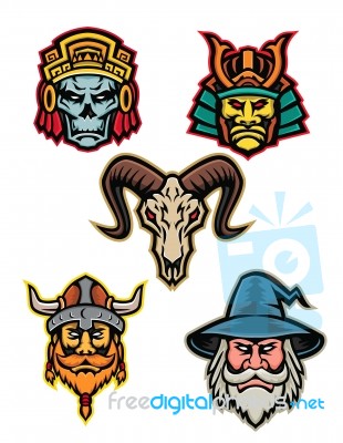 Warrior Wizard And Skull Mascot Collection Stock Image