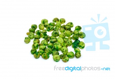 Wasabi Coated Green Peas Is Snack.isolate Stock Photo