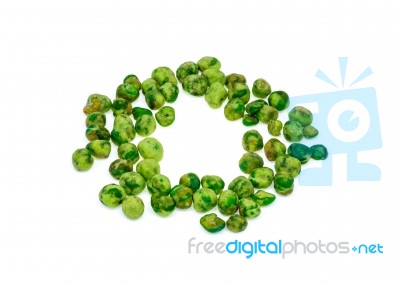 Wasabi Coated Green Peas Is Snack.isolate Stock Photo