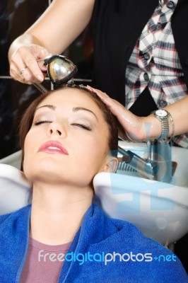 Washing Hair Stock Photo