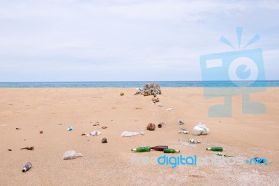 Waste On The Beach Stock Photo