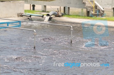 Wastewater Treatment Plant Aerating Basin Stock Photo