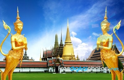 Wat Phra Kaew, Temple Of The Emerald Buddha With Blue Sky Bangkok, Asia Thailand Stock Photo