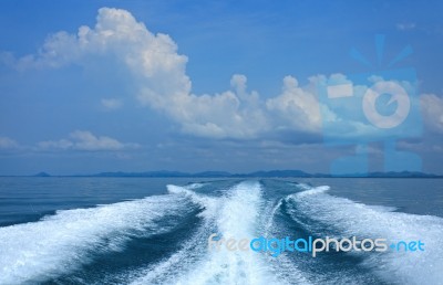 Water Behind Running Speed Boat Stock Photo