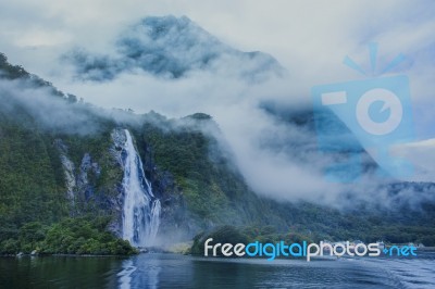 Water Falls In Milford Sound  New Zealand Stock Photo