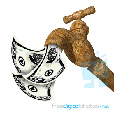 Water Faucet Tap 3d Render With Money Stock Image