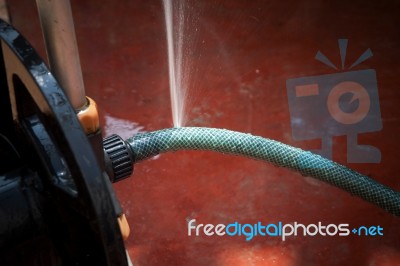 Water Flowing Loss From Rubber Line Tube Stock Photo