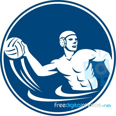 Water Polo Player Throw Ball Circle Icon Stock Image