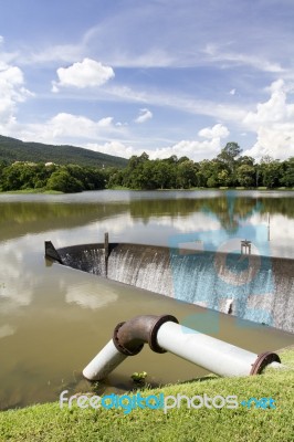 Water Supply Pipe And Dam Stock Photo