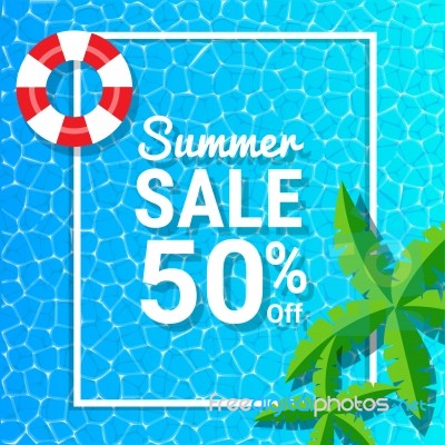 Water Waves And 50% Off For Summer Sale Discounts Stock Image