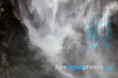 Waterfall At Milford Sound Stock Photo