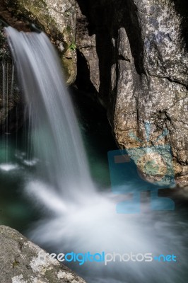 Waterfall At The Val Vertova Torrent Lombardy Near Bergamo In It… Stock Photo