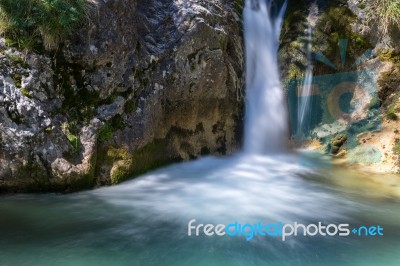 Waterfall At The Val Vertova Torrent Lombardy Near Bergamo In It… Stock Photo