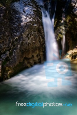 Waterfall At The Val Vertova Torrent Near Bergamo Stock Photo