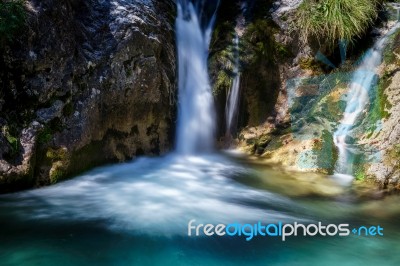 Waterfall At The Val Vertova Torrent Near Bergamo Stock Photo